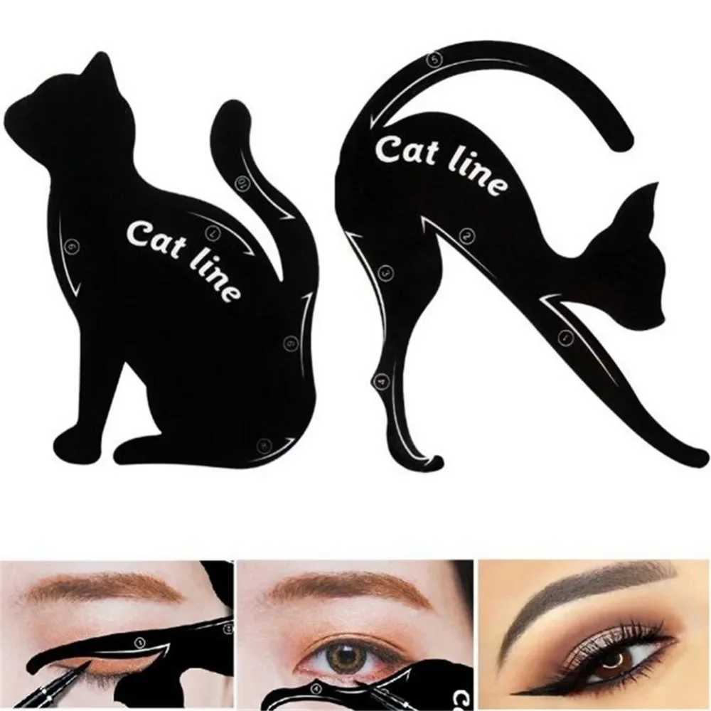 Dual End Black Liquid Eyeliner Pencil Pro Waterproof Long Lasting Makeup Eye Liner Pen+ Cat Line Eye Makeup Stencils Y240813