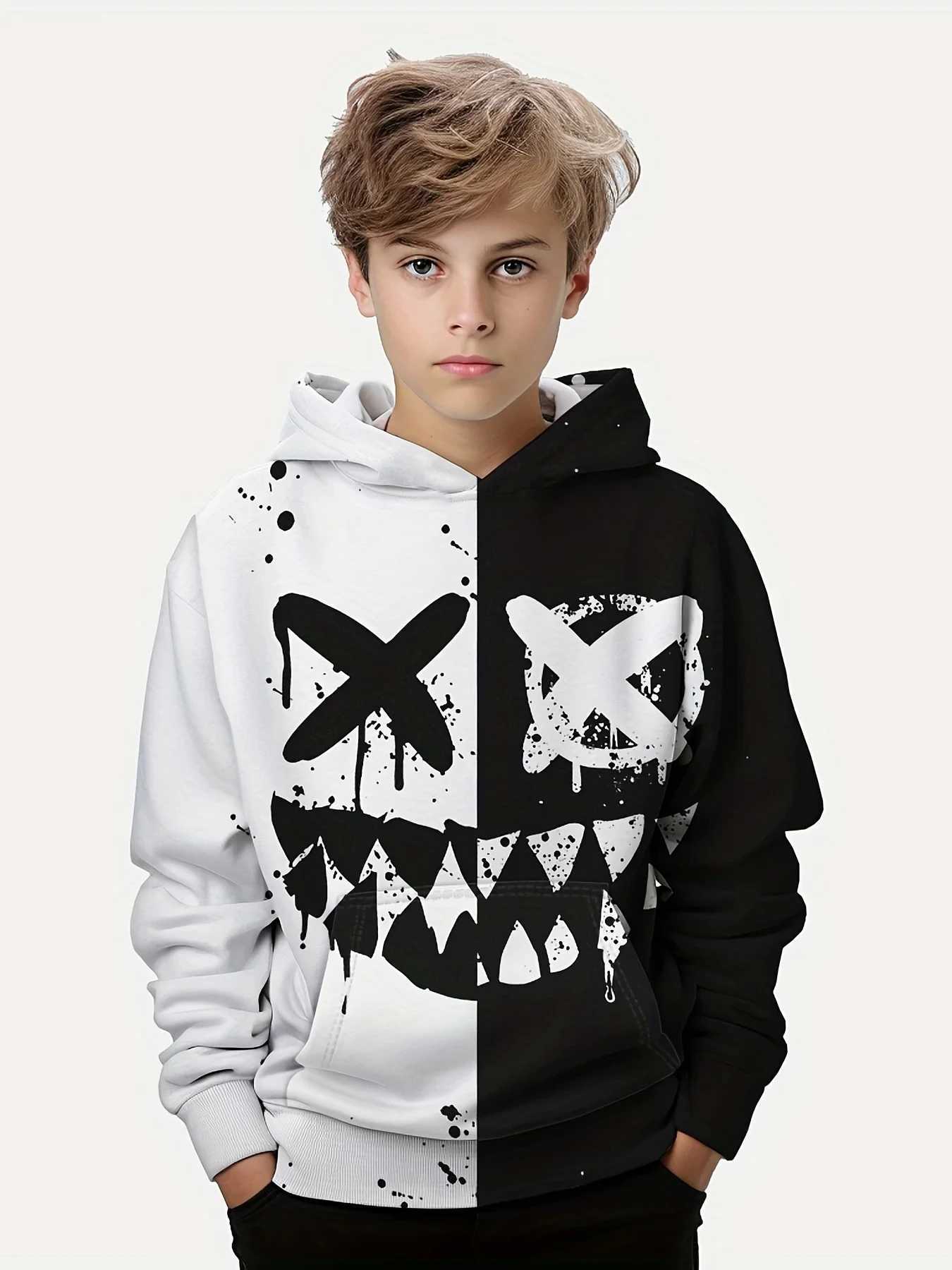 Kids Smiling 3D Print Hoodies Boys Clothes Casual Pullover Boy Hooded Long Sleeve Sweatshirt For Children Spring Fall Kids TopsY240814