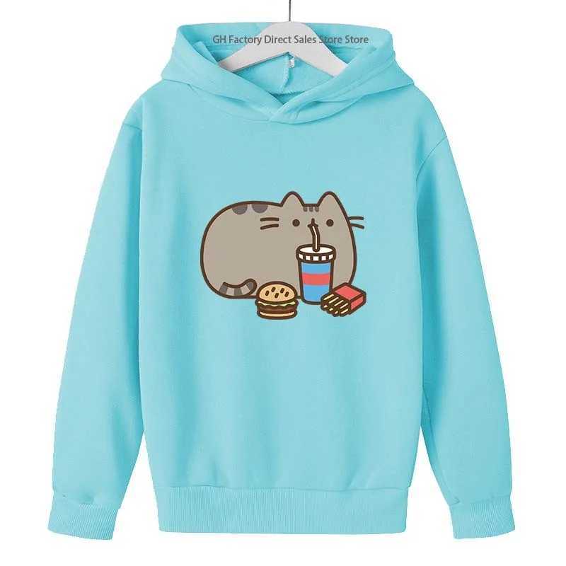 Girls Pusheen Cat Cute Print Spring Autumn Long Sleeved Hoodies 2-13 Years Kids Casual Outfits Sports Tops Children Gift ClothesY240814
