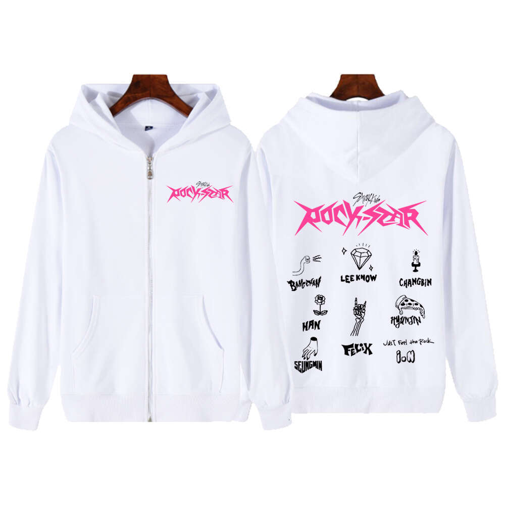 2024 ROCK-STAR Hot Stray Kids Zipper Hoodie StrayKids Hoodies Trendy Sweatshirts Winter Plus Size Warm Woman Zip-up Jacket Coats s