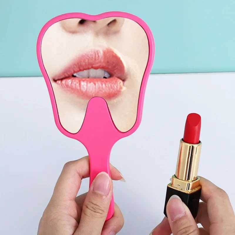 Teeth shape handheld mirror cute makeup mirror handheld dental mirror high-definition makeup mirror W240813