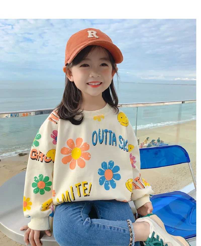 Spring Autumn Kids Cotton Lovely Floral Sweatshirt Baby Girls Pullover Jumper Children Outfits Student Tracksuit Tops 1-12 YearsY240814