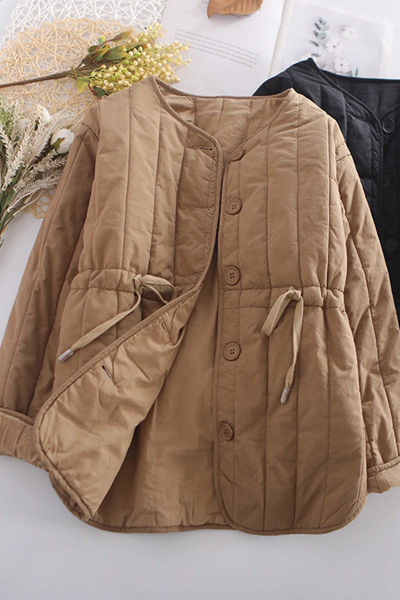 Women Warm Parkas Solid Color Winter Autumn Loose Cardigan Fashion Warm Cotton-padded Lace Up Thick Outerwear Coat 240813