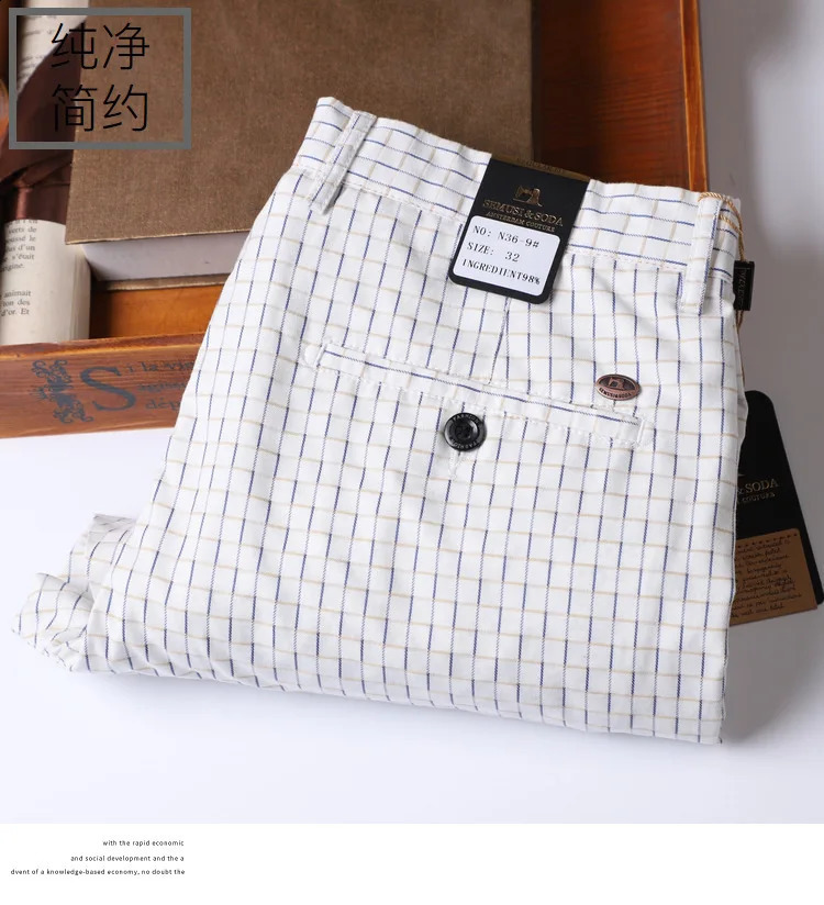 Thin Summer Plaid Pants Men Straight Skinny Korea Style Clothes Men Pants White Office Dress Trousers for Male 240824
