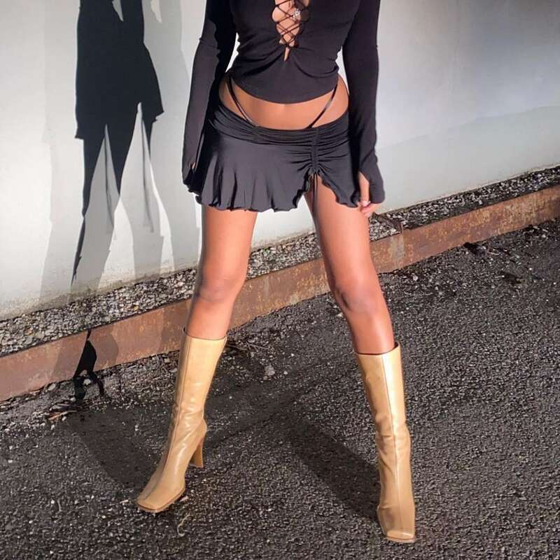 Waist Low Slim Fit Mini Skirts Women Y2K Ruched Ruffle Summer Stretch Tennis Skater A-line Short Skirt E-girl Streetwear