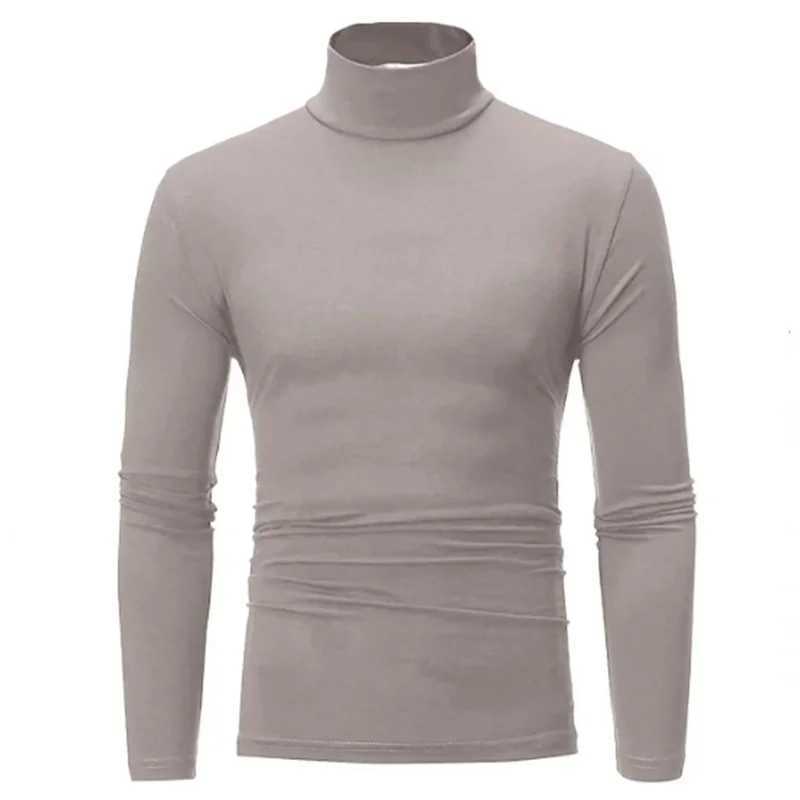 Fashion Mens Casual Slim Fit Basic Turtleneck High Collar Pullover Male Autumn Spring Thin Tops Basic Bottoming Plain T-shirtM240814