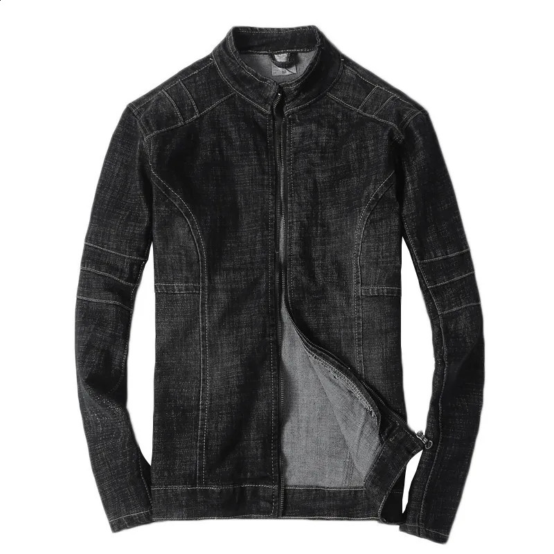 Idopy mens denim jacket motorcycle stand collar zipper motorcycle ultra-thin fit Distressed Bike mens denim jacket240813