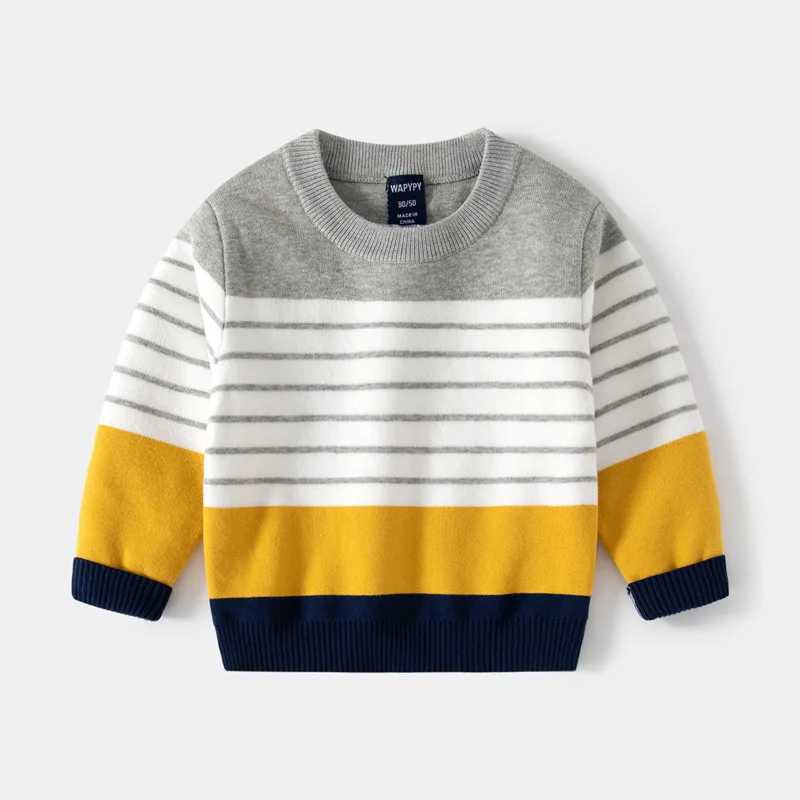 Autumn Winter Little Boys Sweater Cotton Spliced Round Collar Toddler Boys Pullovers Elastic Hem Long Sleeve Kids Boy UndershirtY240814