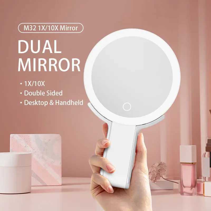 M32 Portable Handheld Desktop Wall Mounted 3-in-1 Charging 1X/10X LED Makeup Mirror W240813