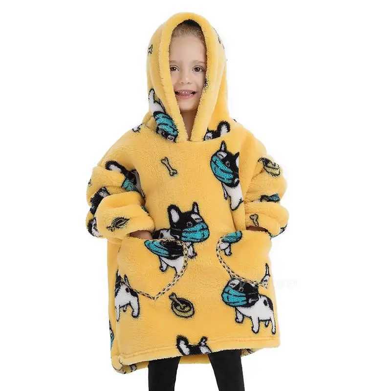 Kids Oversized Blanket Hoodie Winter Sweatshirt Hooded Panda Cat Shiba Inu Sweatshirt Boy Girl Baby Hoodies Super Warm ClothesY240814