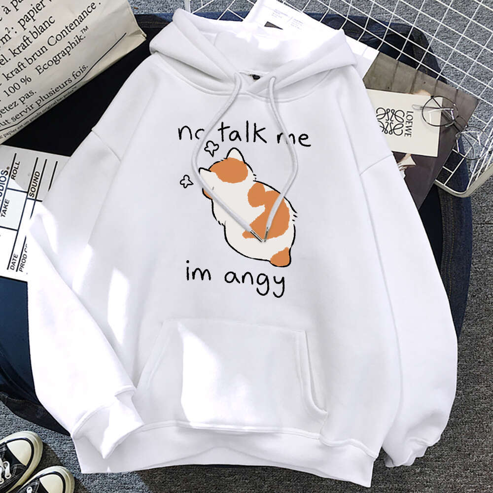 No Talk Me Angry Cat Cute Print Hooded Men Women Aesthetic Trendy Plus Size Hoodies Comfortable Unisex Classic Sweatshirt n
