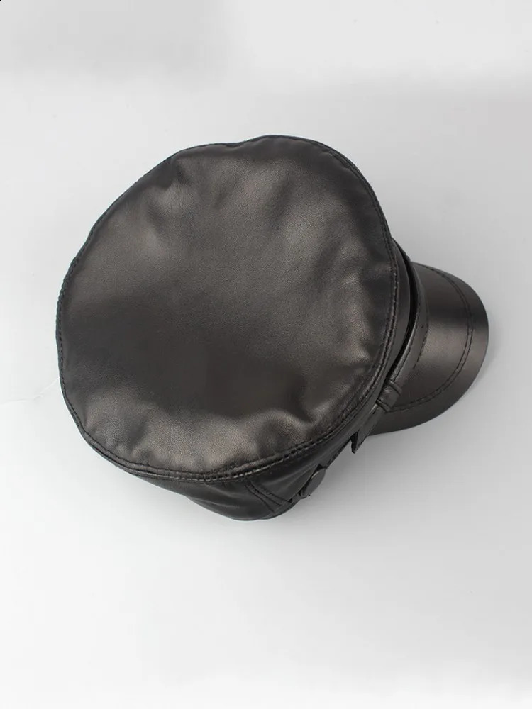Womens retro denim jacket genuine leather beret fashionable flat top military hat spring and autumn windproof 240812