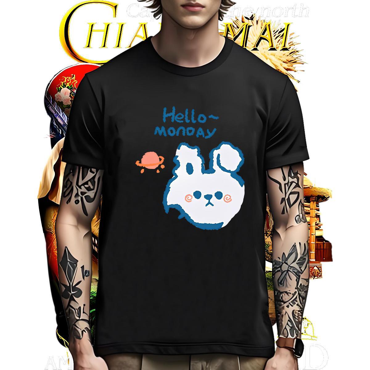 Classic Man T Shirts rabbit Short Sleeve O-Neck Sport Cartoon Print 100% Cotton 230g Tshirts Casual New Tees Shirts