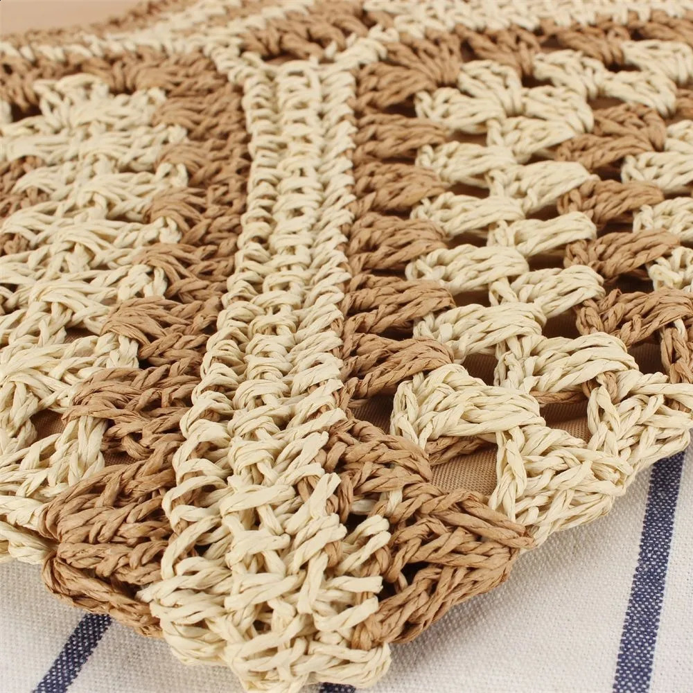 Womens Large Capacity Summer Straw Bag Latan Shoulder Hollow Lapia Crochet Bohemian Beach 240813