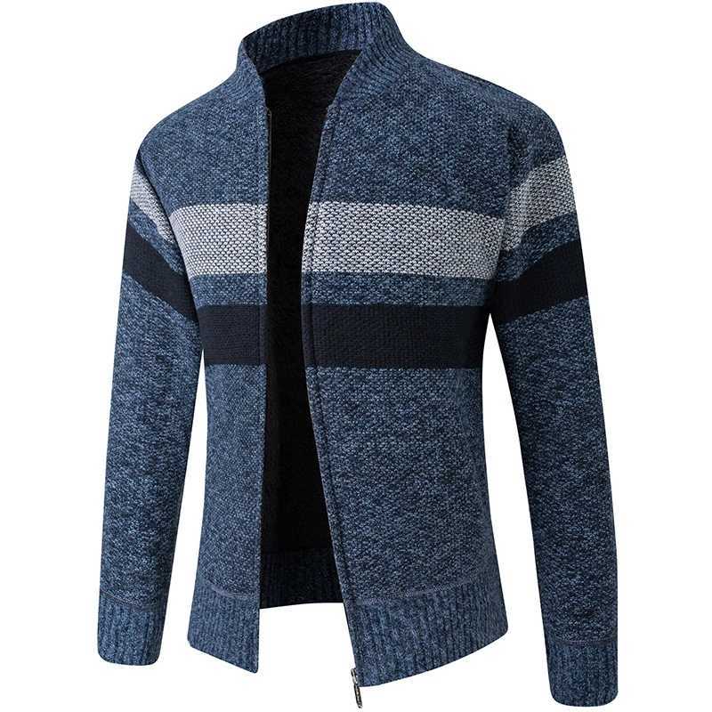 New striped knitted cardigan mens winter wool warm sweater jacket mens daily casual knitted sweater mens ultra-thin cardiganW240729