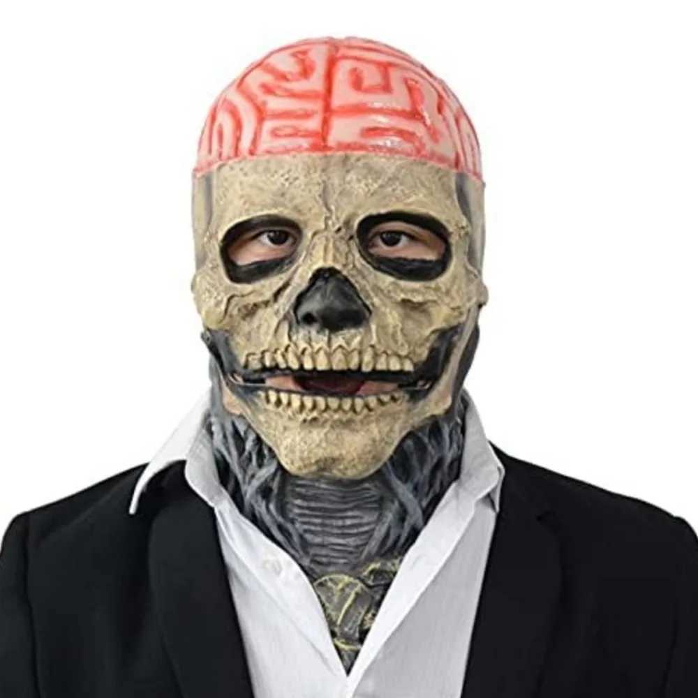 Creepy Halloween Full Head Skull Mask Adult Entire Head Realistic Latex Helmet Scary Skeleton Ghost Mask for Cosplay and Party Y240813