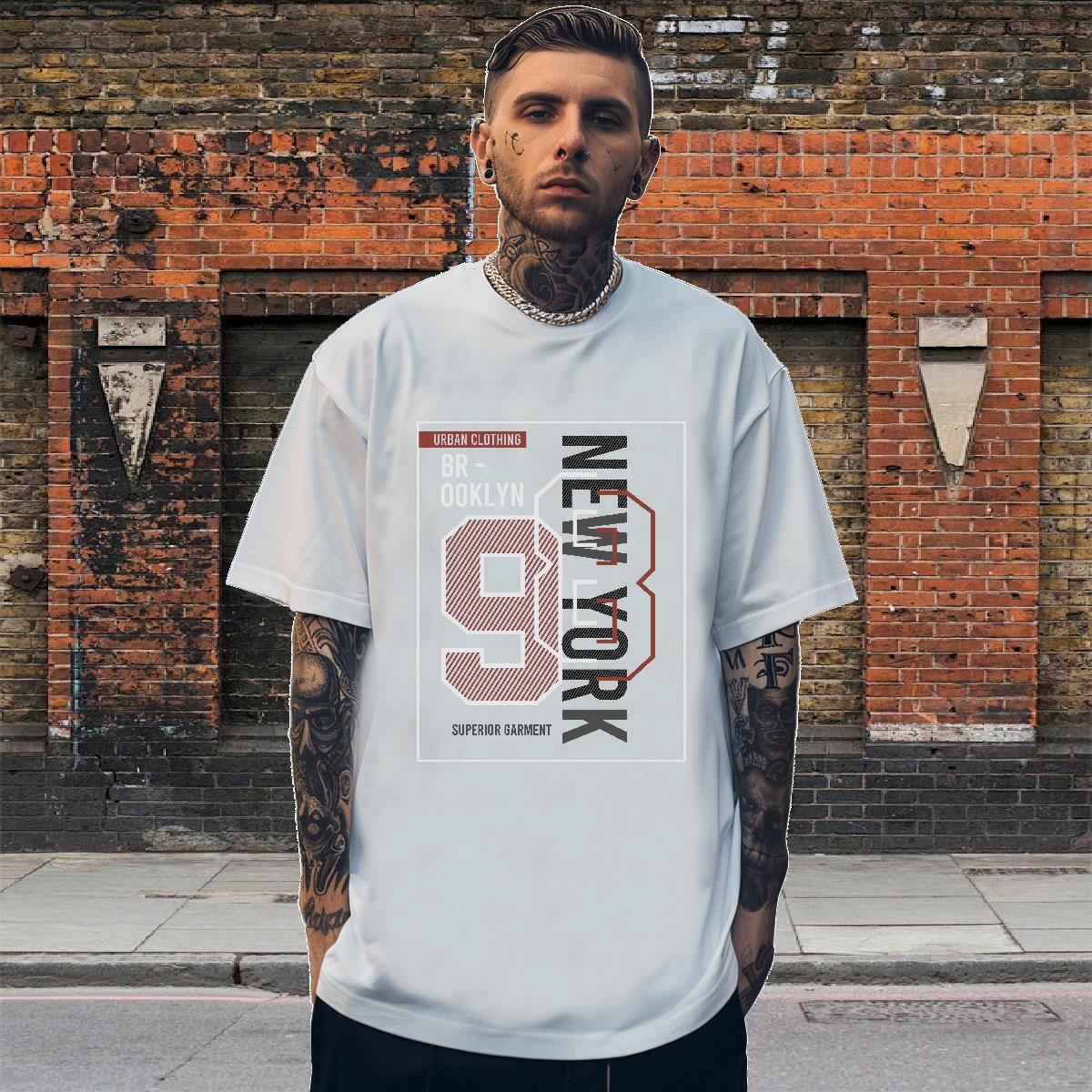 Loose Fit Tshirts Hip Hop 230g Cotton White Plus Size Crew Neck Breathable letter Man T Shirts Classic Casual Tops Tees