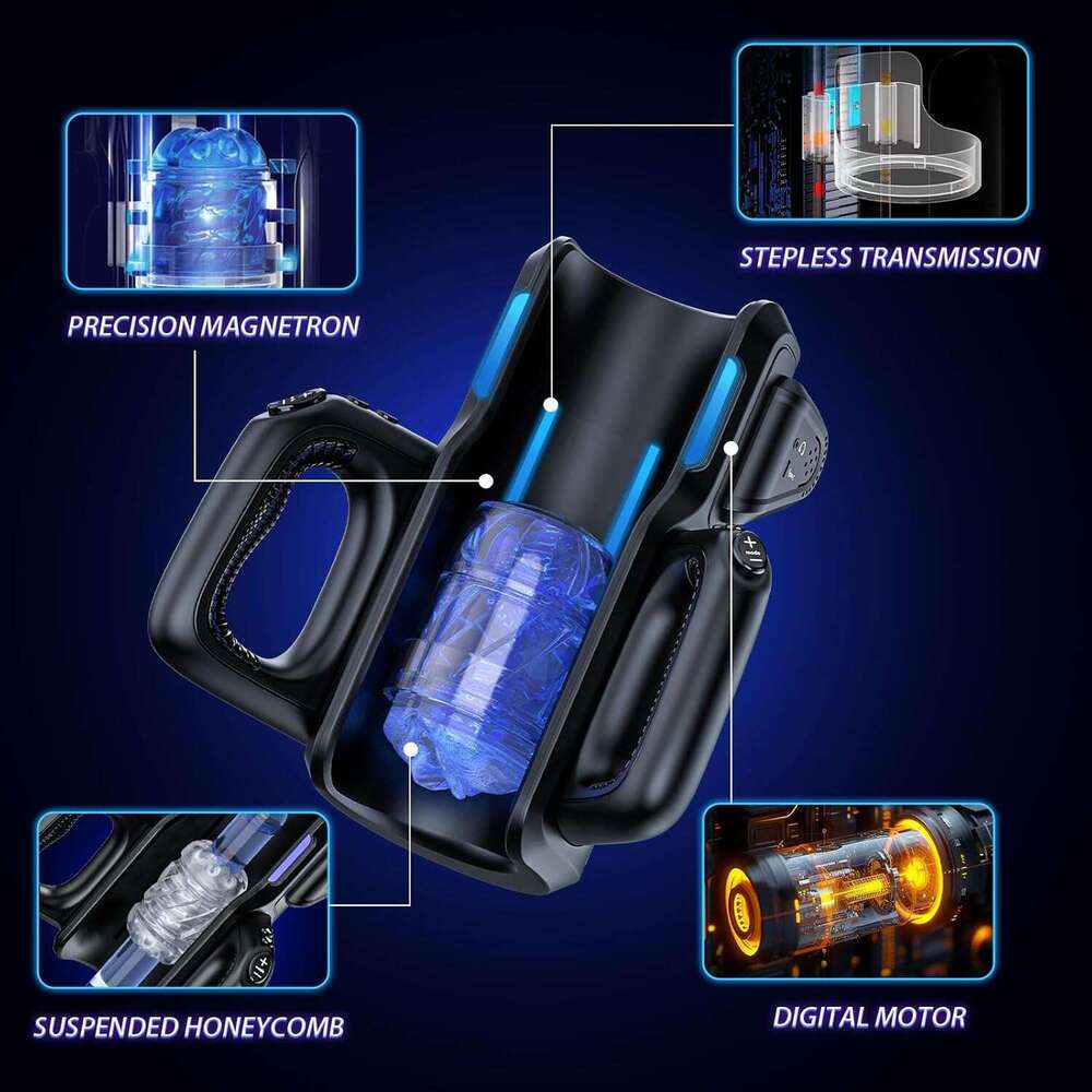Sex toy automatic male device - men's electric adult sex machine, 12x/s thrust, hands-free training massager, with phone holder and 2 soft silico