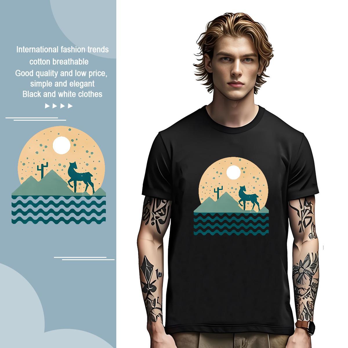 Popular T-Shirts for Men Deer Crew Neck High Street Hip Hop Customized 230g Pure Cotton Couples T Shirts Classic Casual Polos