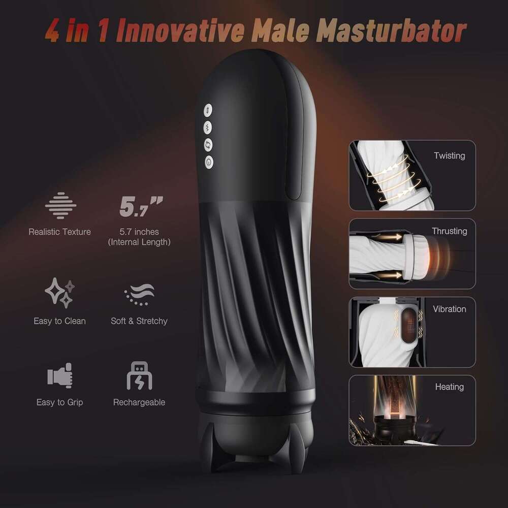 Tracy's Dog automatic male device, adult sex toy, 3 twist and 5 thrust vibration modes, hands-free heated male vibration massager, men's ple