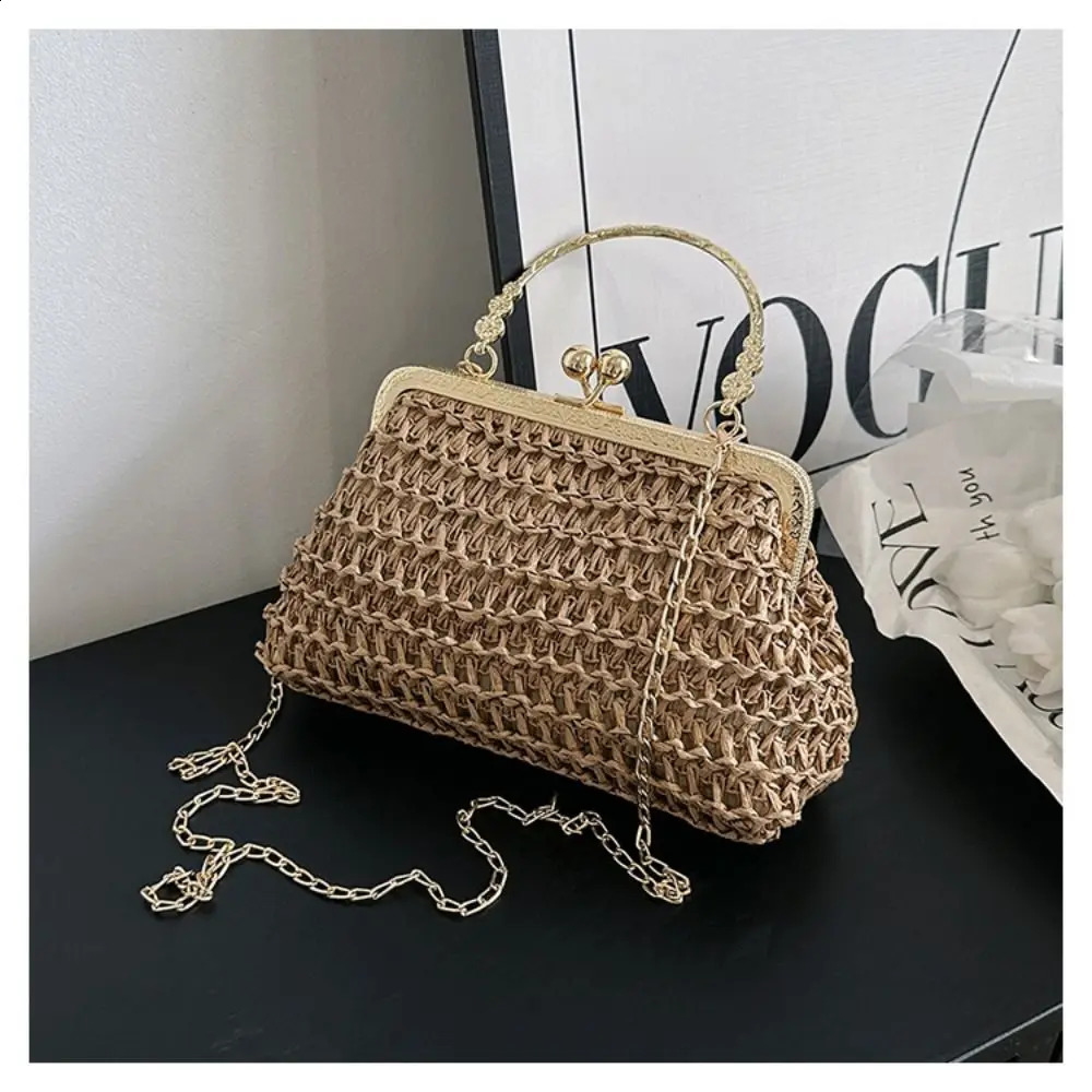 Handmade Crossbody Bag Women Fashion Mini Rattan Handbag Summer Straw Shoulder Bag Elegant Gentle Evening Party Clutch Bag 240813