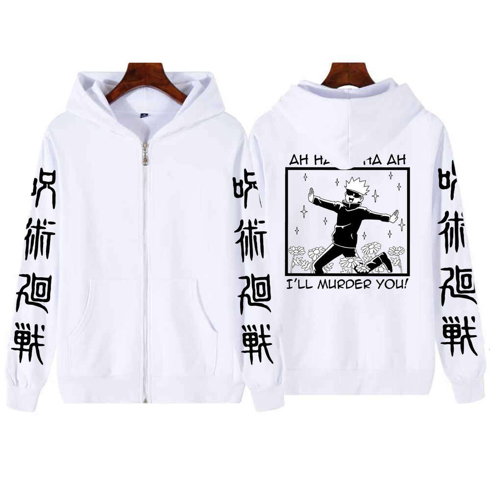 Kaisen Jujutsu Gojo Satoru Print zipper Hoodies Funny Mnaga Sweatshirts Men Long Sleeve Autumn Winter Plus Size Zip-up Hoodie