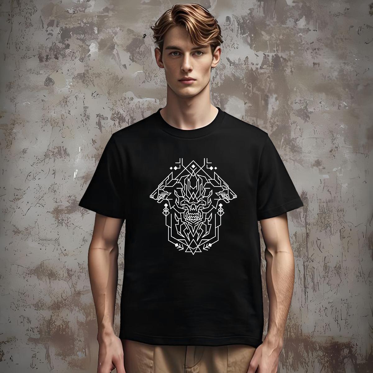 T Shirts Men 100% Cotton 230g Geometric line Street Breathable Short Sleeve Cartoon Print Men Tops Tees New Cool Design Tshirts