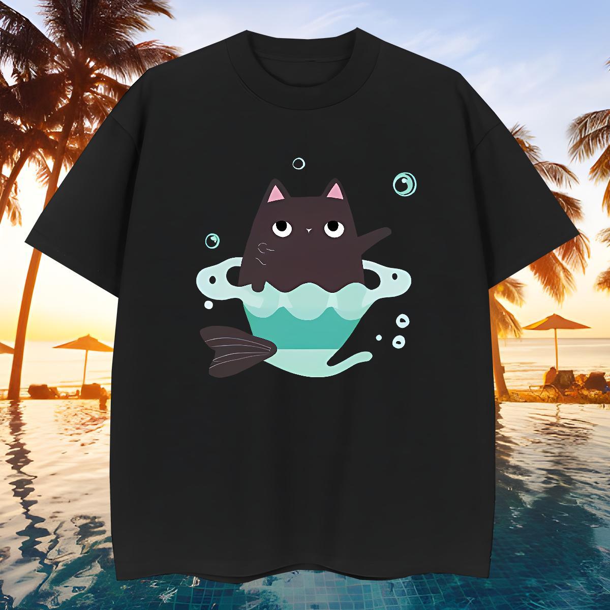 Soft T-Shirts cat O-Neck Short Sleeve Sports Casual Plus Size Custom 230g 100% Cotton Men Tops Tees Factory Direct Tees Shirts