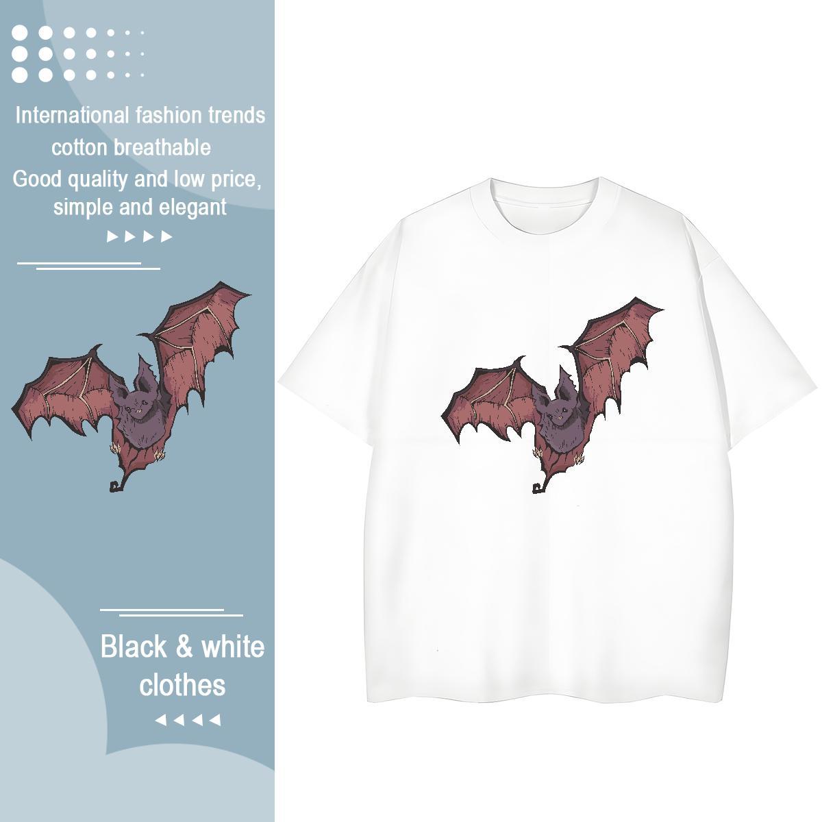 Soft T Shirts Men bat Breathable Short Sleeve Street Wear Cartoon Print 230g Pure Cotton Men Tops Tees Stylist Tops Shirt