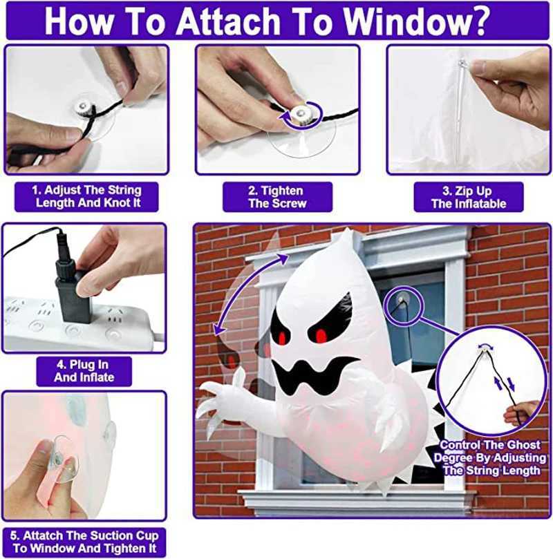 Party Decoration Halloween Window Ghost Outdoor Inflatable Horror Crash LED Light Ghost Party Outdoor Courtyard Garden Lawn Decoration T240813