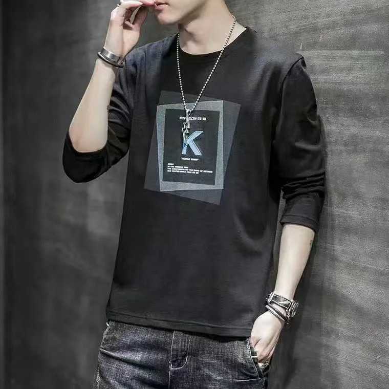 Spring New Mens Long-sleeved T-shirt Loose and Simple Spring and Autumn Mens Casual Long-sleeved T-shirt All-matchM240814