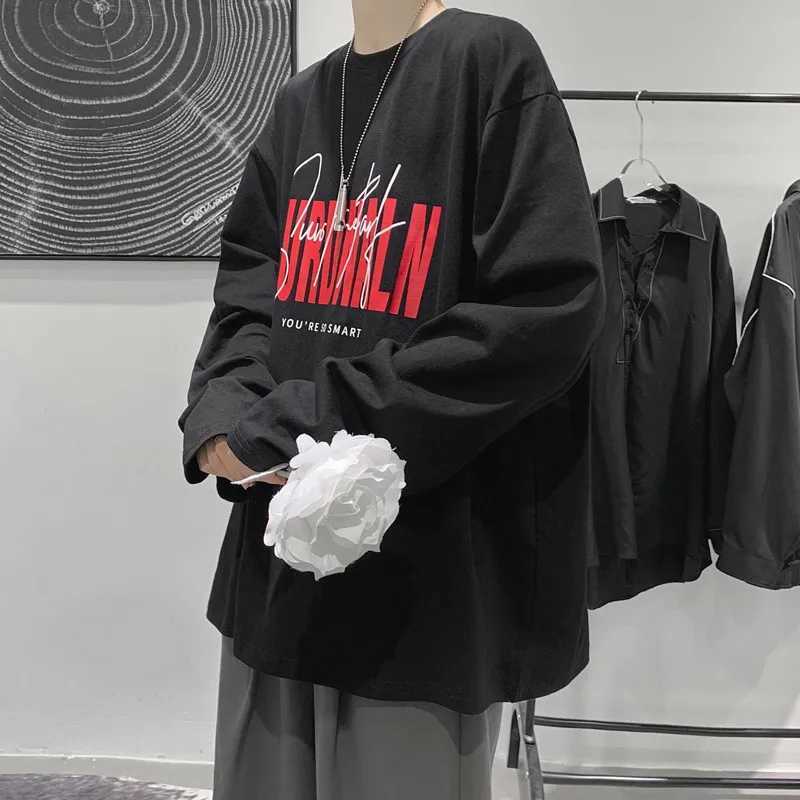 Long Sleeve T-shirts Men Loose Harajuku Large Size S-5XL Oversize Letter Printed O-neck Tees Spring Ins Fashion Chic Tops RetroM240814
