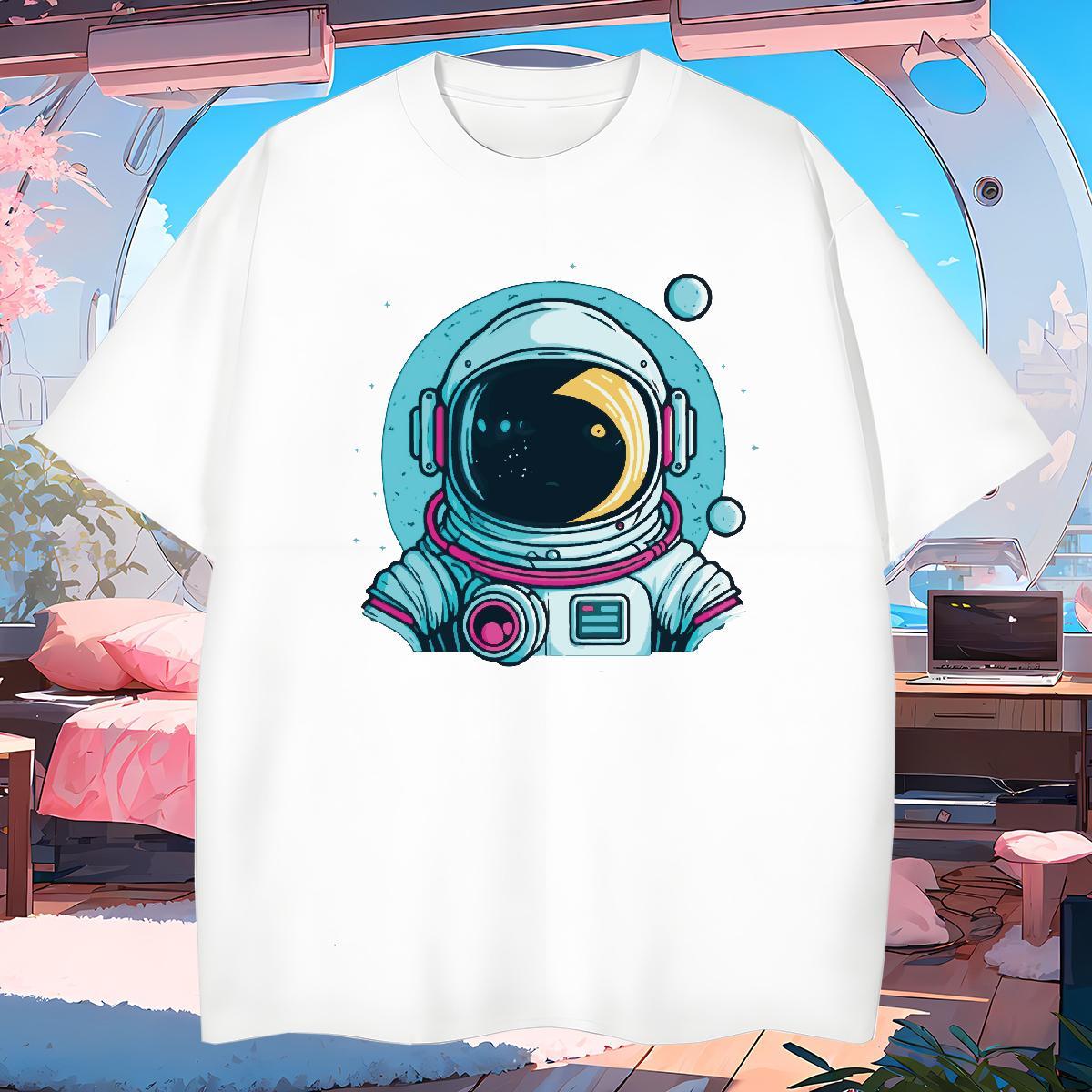 T-Shirts 230g Pure Cotton cosmonaut Street wear Hip Hop Breathable Crew Neck Custom Cartoon Tshirt for Man Woman 2024 TOP Quality Wear