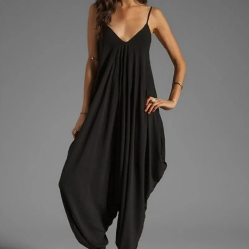 Summer Jumpsuits for Women Full-Length Playsuit Sexy V-Neck Sleeveless Jumpsuits Solid Color Pants Female Casual Loose Rompers 240813