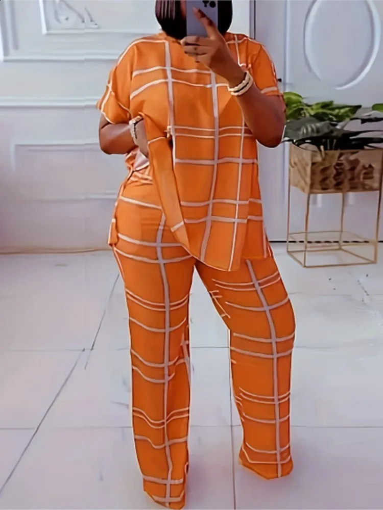 2 Piece Women Sets 2024 Arrival Spring Summer Matching Sets Stripe Print Two Pieces Sets Top Pants Suits Outfits Clothing 240813