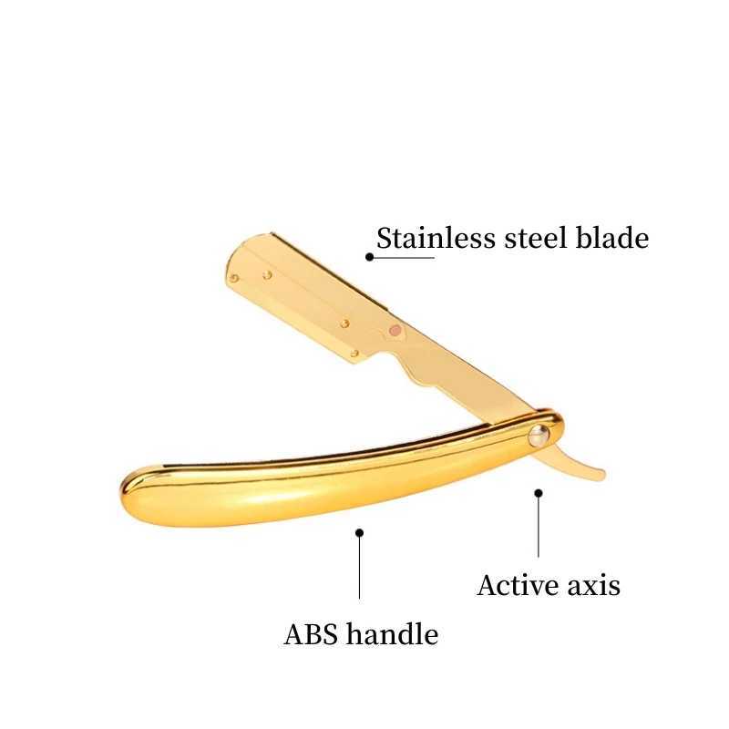 Stainless Steel Razor With 10 Shaving Blades Electroplated Gold And Silver ABS Handle Mens Manual Folding Shaver Barber KnifeM240814