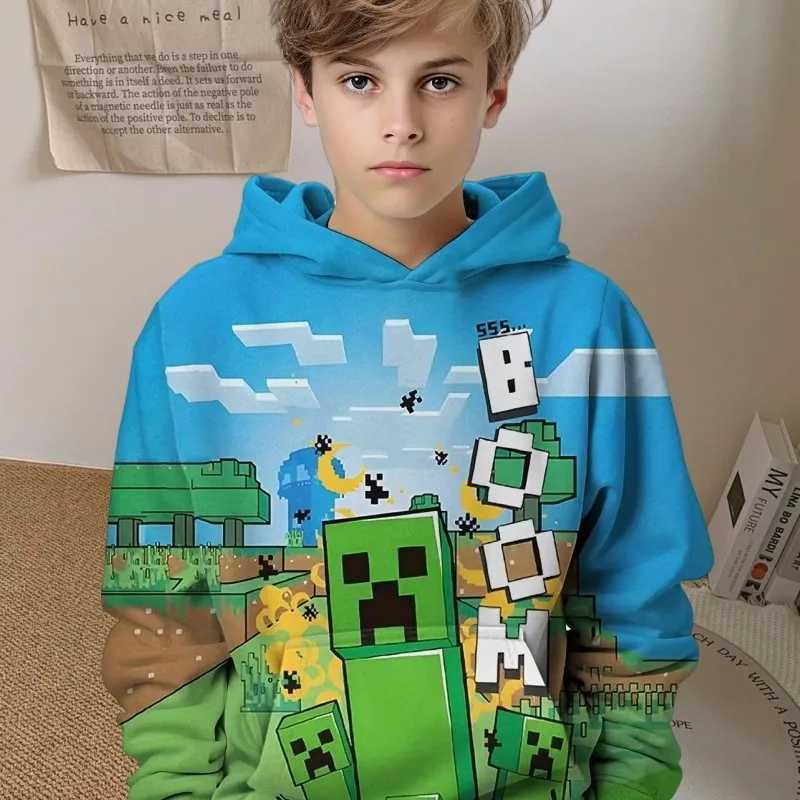 2024 Kids Clothes Cartoon Gaming Print Hoodie Kids Casual Pullover Cool Hip Hop Boy Sports Tops Building Blocks Graphic ClothingY240814