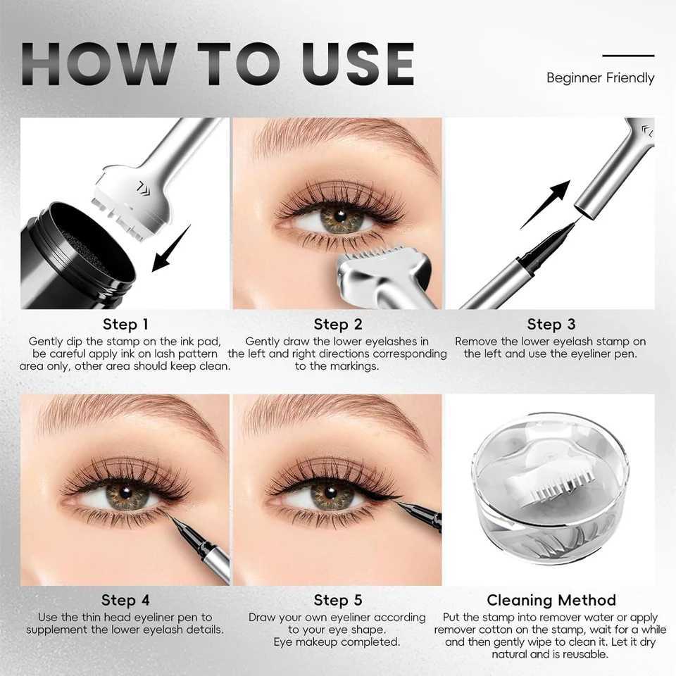 Lower Lash Stamp2-in-1 Waterproof Sweatproof Eyeliner with Individual Liquid Eyeliner Reusable Eyelash Stamp Set Makeup Y240813