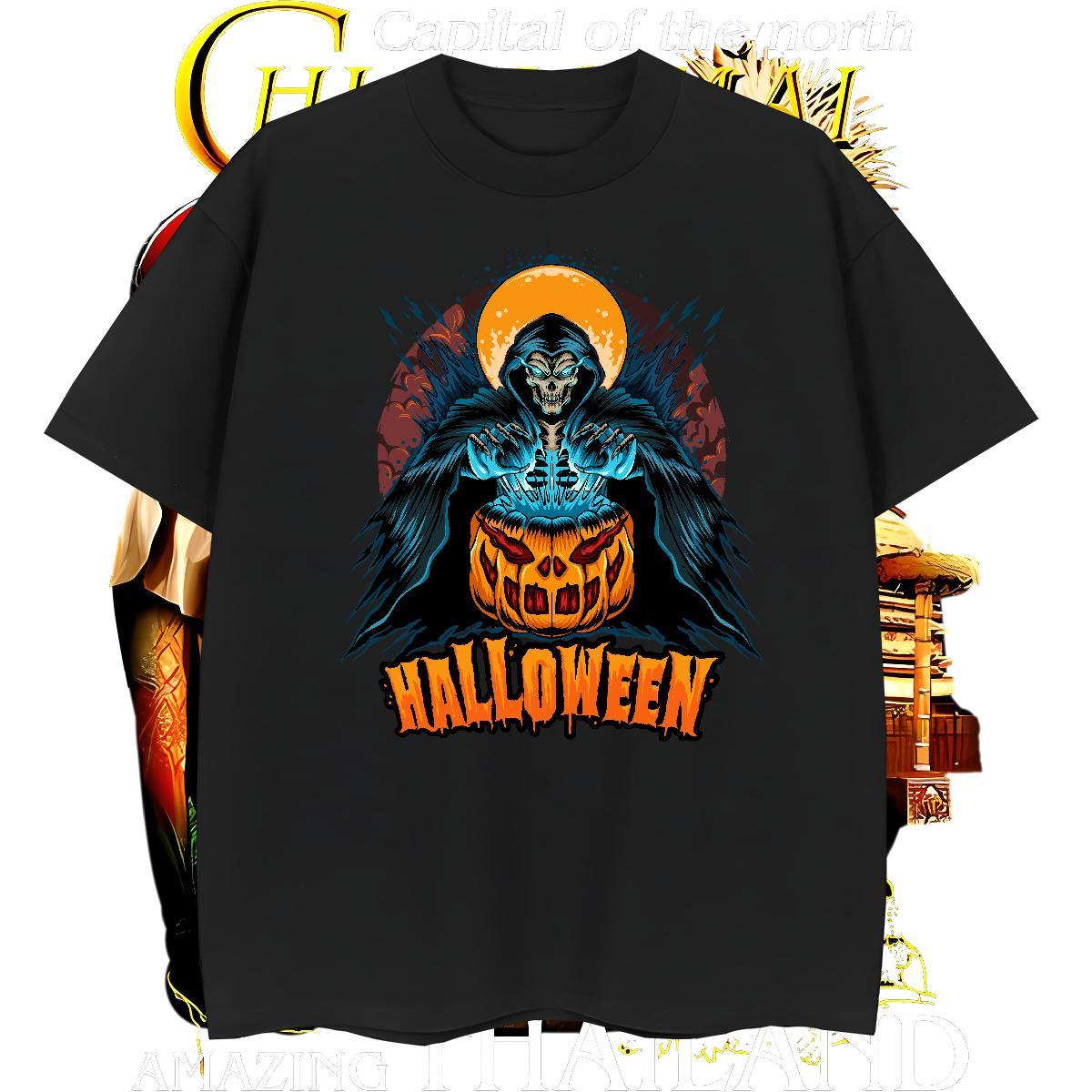 TOP Quality T Shirts Men Halloween Breathable Crew Neck Casual Daily Wear Anime 230g Pure Cotton Tshirts Casual New Clothes