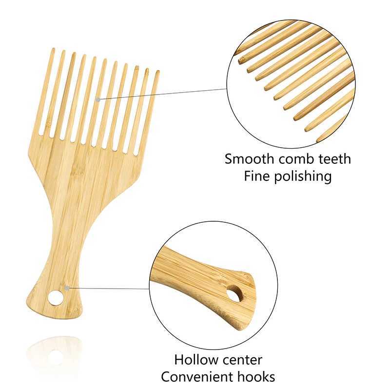 1 piece of natural bamboo and wood comb anti-static African fork comb beard comb mens anti-static wood comb hair comb W240813