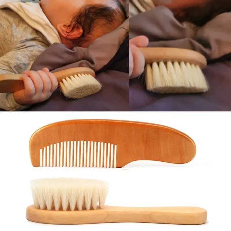 Baby natural wood boy and girl soft wool hair brush hair comb baby head massager portable baby bath brush W240813