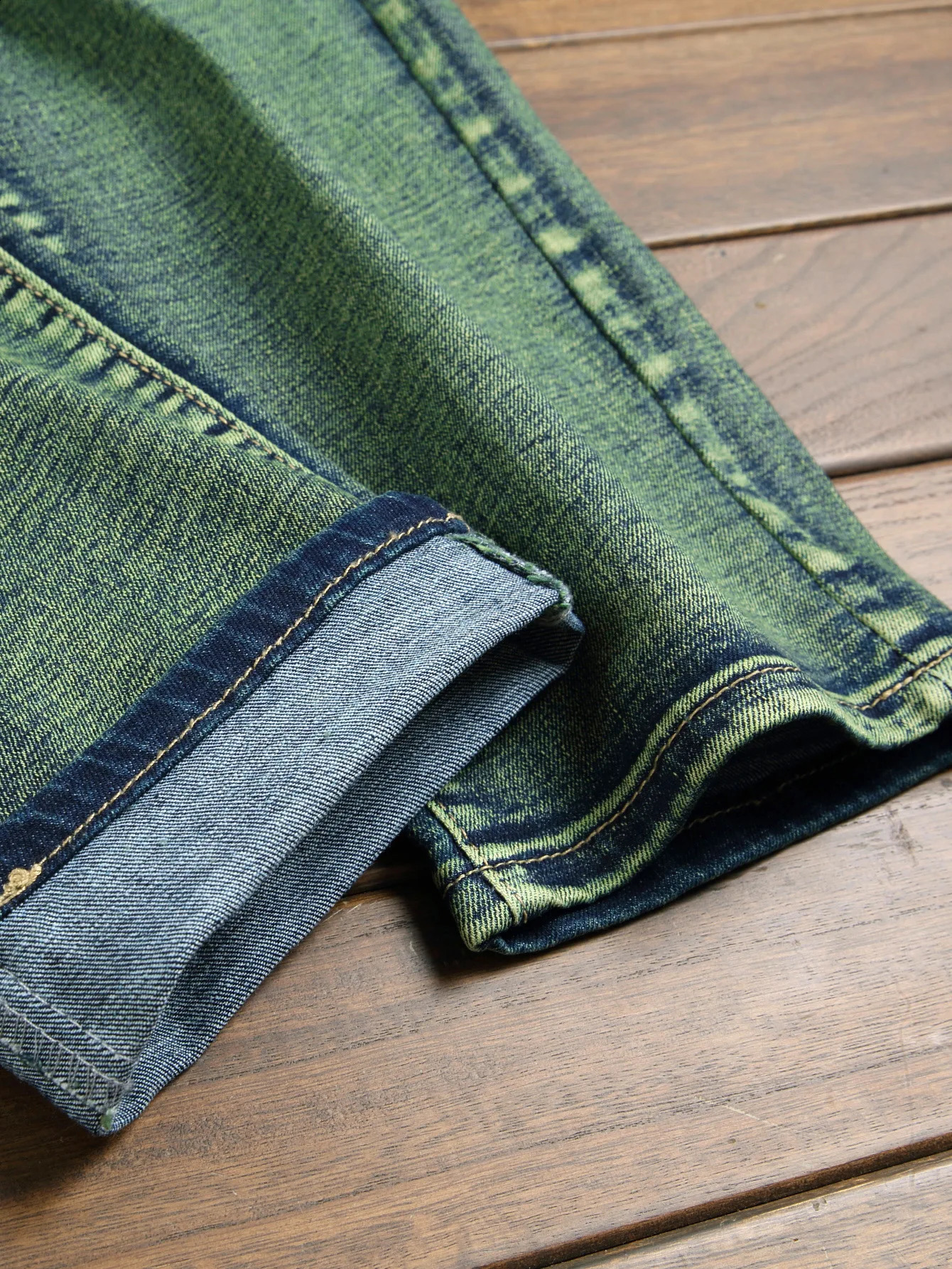 High Street Ripped Jeans for Men Four Seasons Causal Denim Pants Personalized Ocean Green Straight Jeans Fashion Youth Trousers 240821
