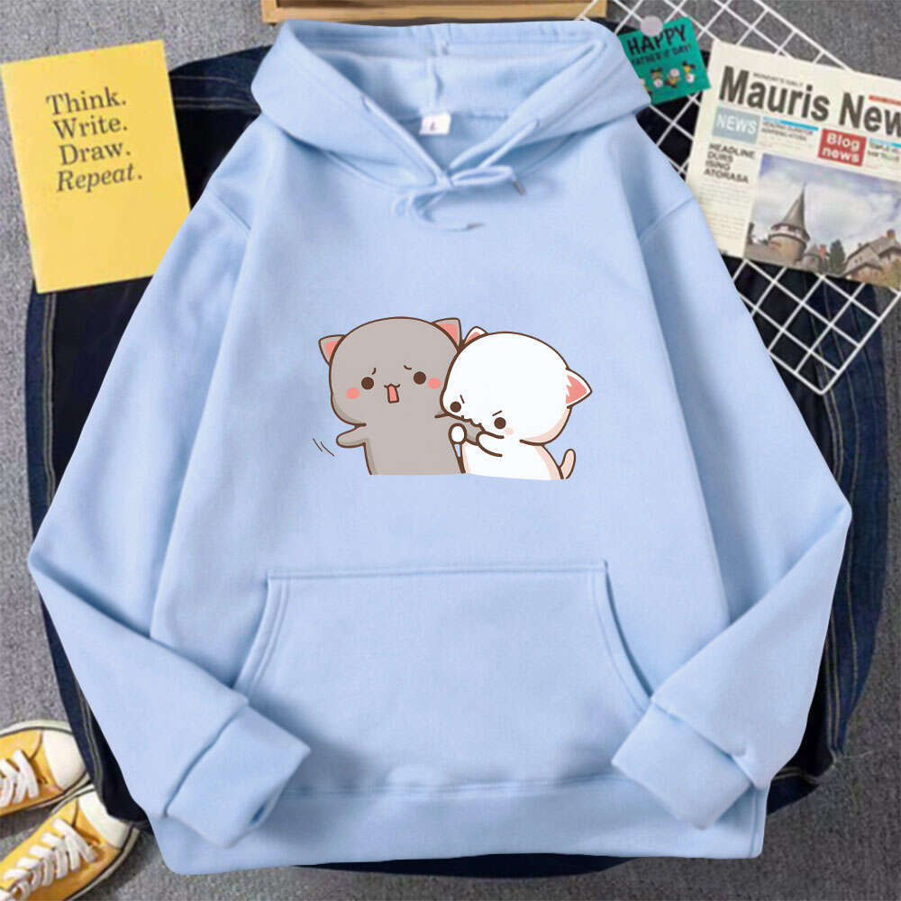 And Goma Long Sleeve Sweatshirt Peach Cat Mochi Cute Romantic Kawaii Boyfriend Love Haruku Plus Size Hoodie