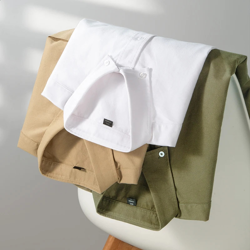 Spring and Autumn Fashion Trend Pure Cotton Youth Fashion Versatile Oxford Solid Color Mens Long Sleeve White Work Shirt 240814