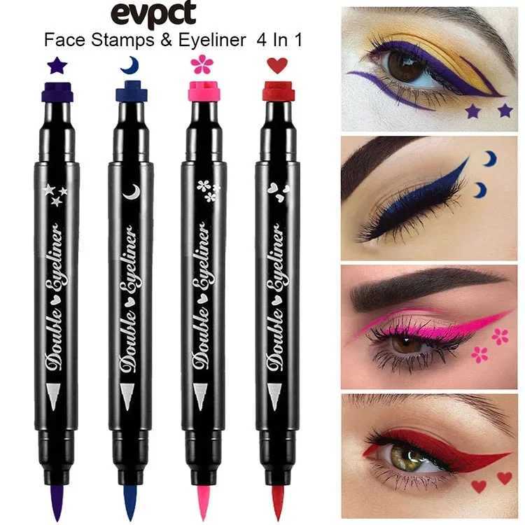 4pcs Double Head Waterproof Liquid Eyeliner Moon Star Heart Shapes Tattoo Stamp Quick To Dry Eye Liner Pencil Makeup Tool Y240813