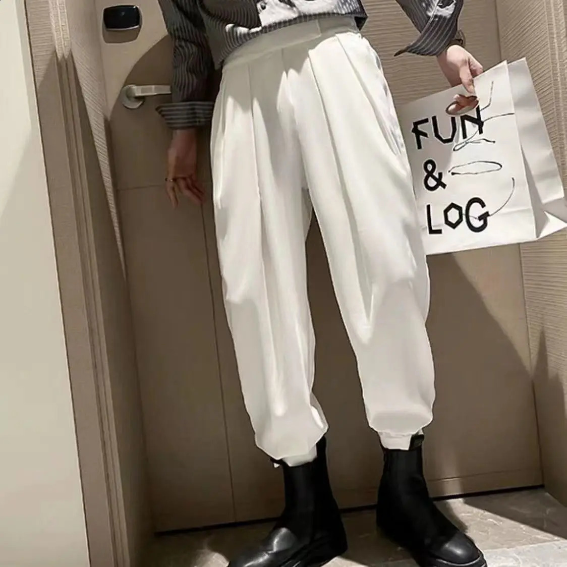 Stacked Pants Streetwear Mens Pants Joggers Casual Harem Trousers Harajuku Korean Motorcycle Tapered Male Blazer Pants 240814