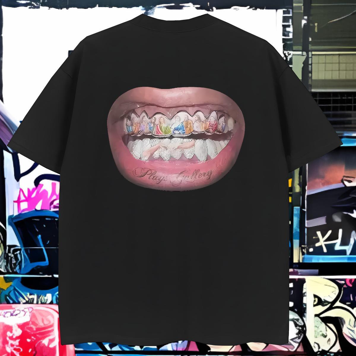T Shirts Men 230g 100% Cotton mouth Casual Round Neck Short Sleeve Custom Printing Men Tops Tees Stylist Cool Design Polos