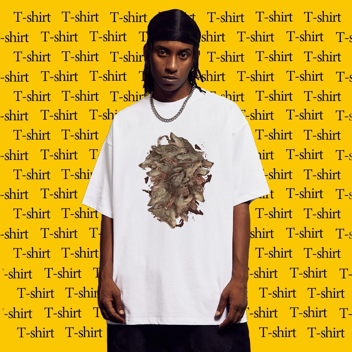 Designer Men Tops Tees Daily Wear 230g 100% Cotton Black Oversized Short Sleeve O-Neck wolf Mens T Shirts Brand Top Tees