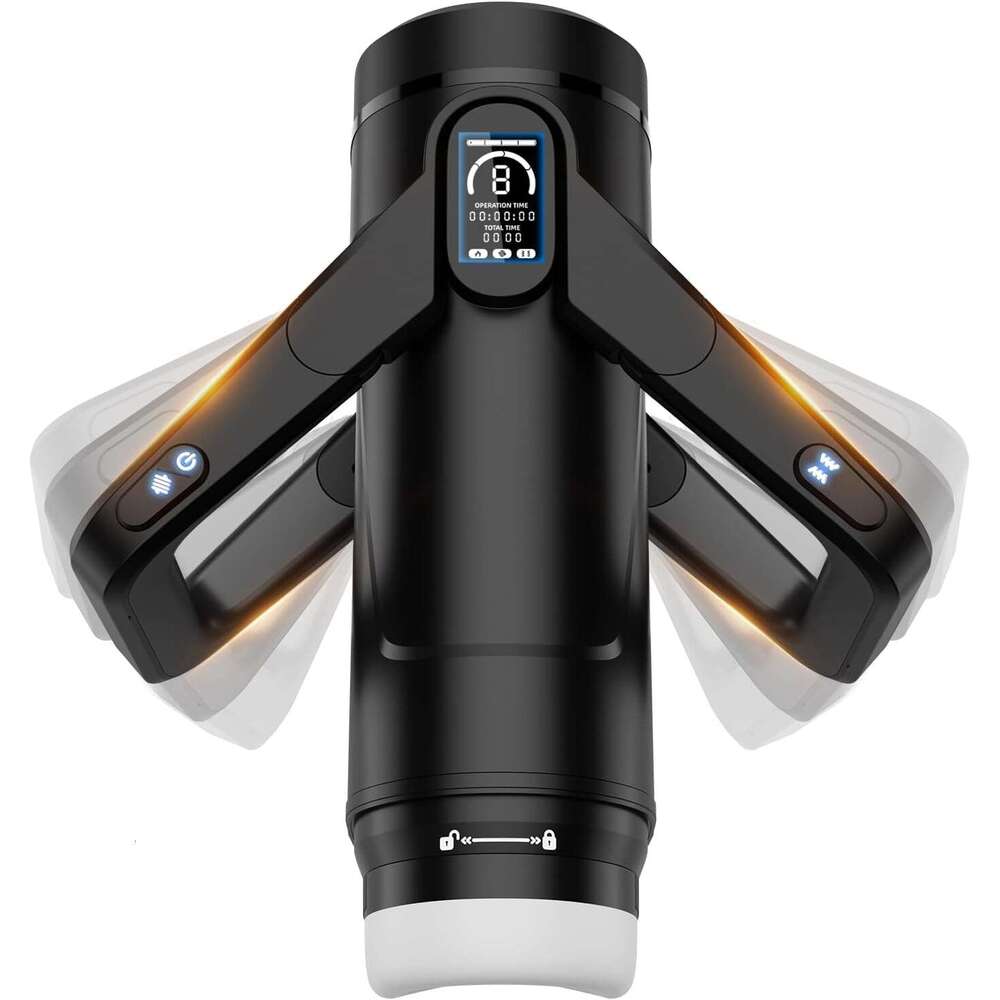 Men's automatic male sexual toy - male sexual toy, 9 thrust and 9 vibration and wing shaped handle design, with LCD display pump, pocket genital 