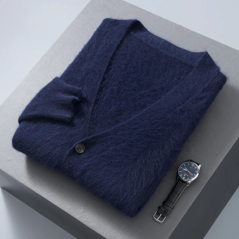 Mens Cardigan Sweater Mink Velvet Pullover Long Sleeved Winter Warmth Fashion Knit Korean Version Top Free Of 240821